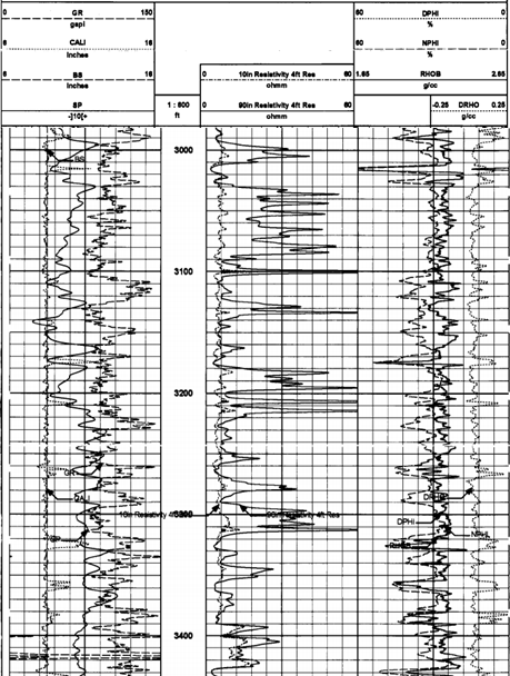 Example of an oil well geophysical log.