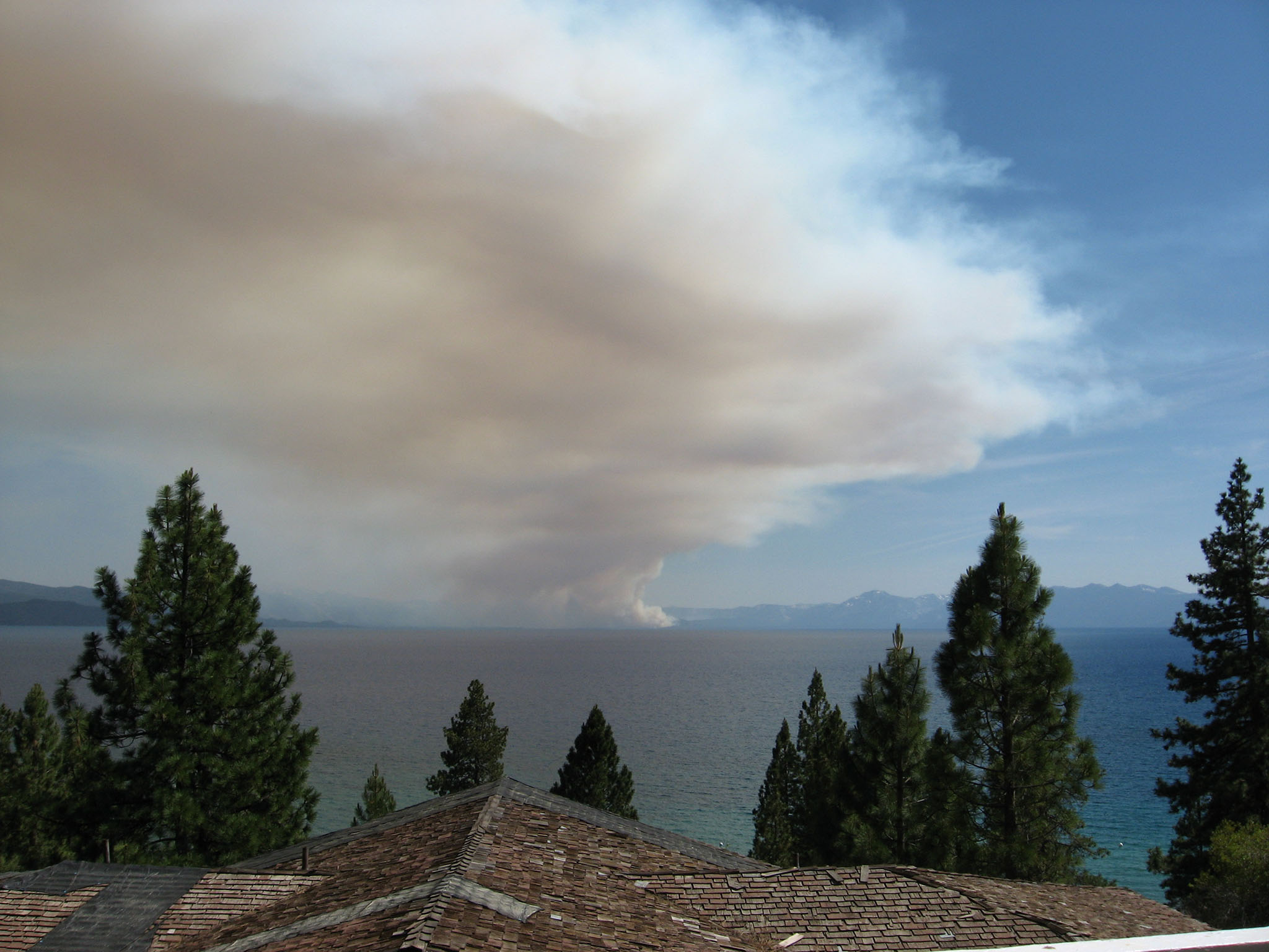 Looking across Lake Tahoe to the smoke plume from the Angora fire