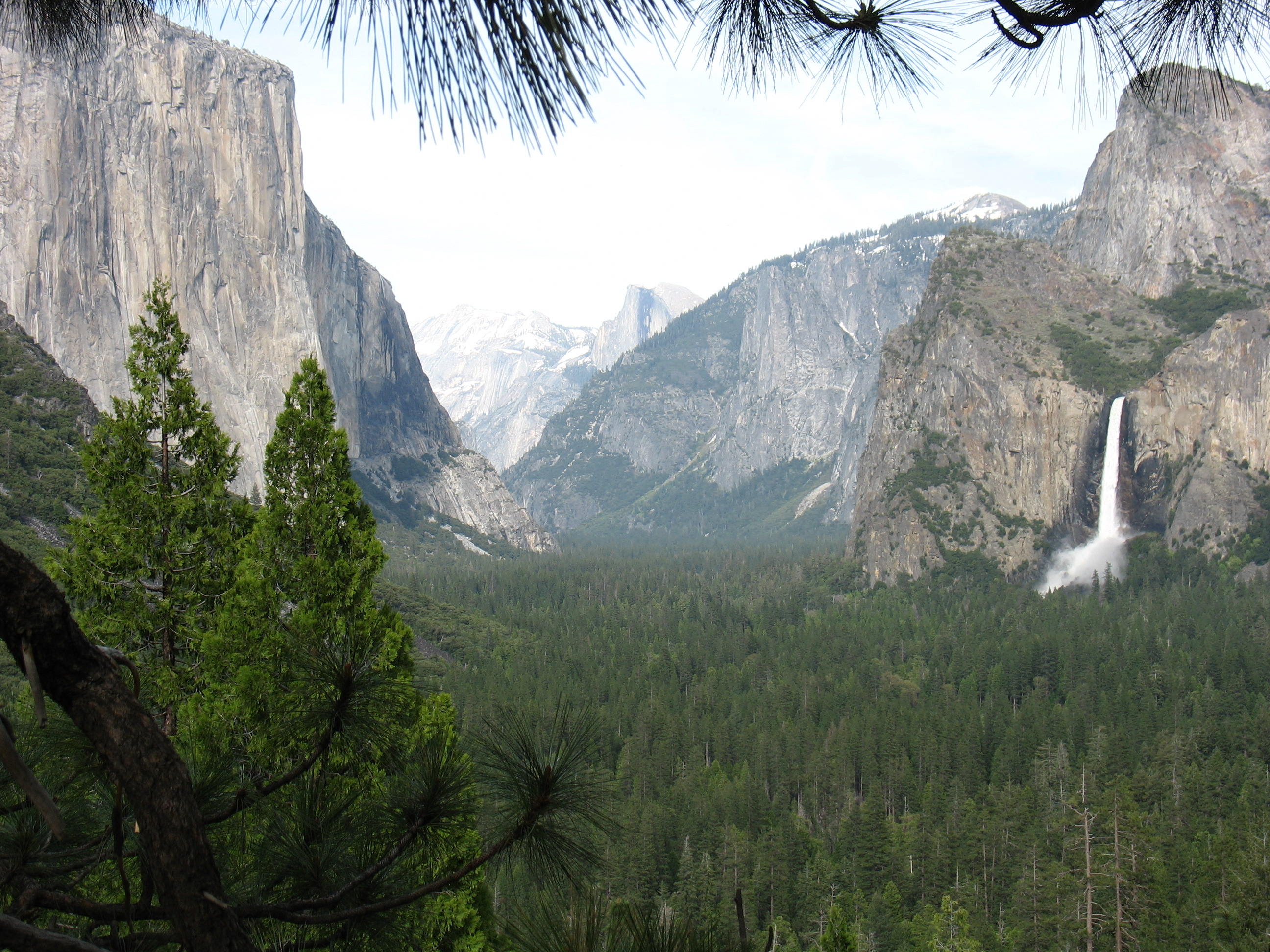 View of Yosemite Valley with waterfall