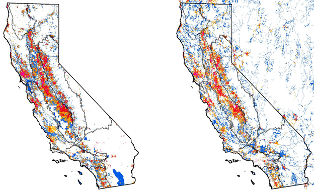 Heat map of domestic well density in California