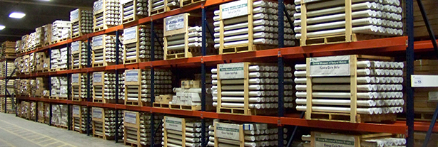 photo of core samples stored in a warehouse