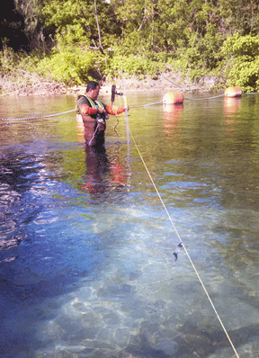 manually measuring streamflow